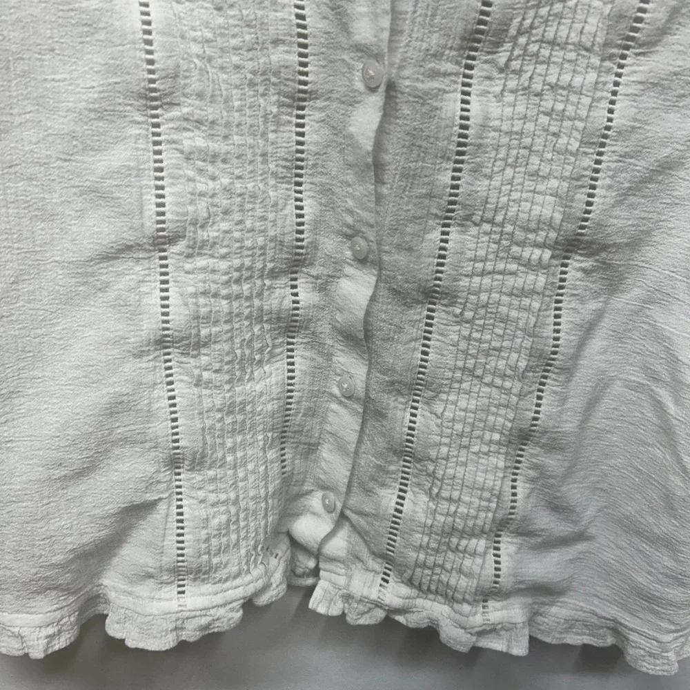 Madewell White Cotton Gauze Pintuck Ladder Lace Ruffle Hem Blouse AF666 XS - Picture 2 of 8